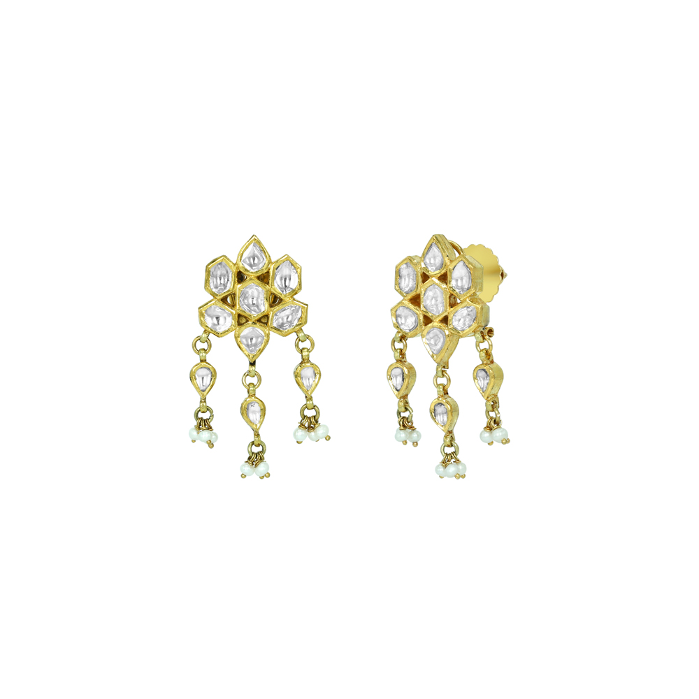 Polki Floral Earrings with Pearls